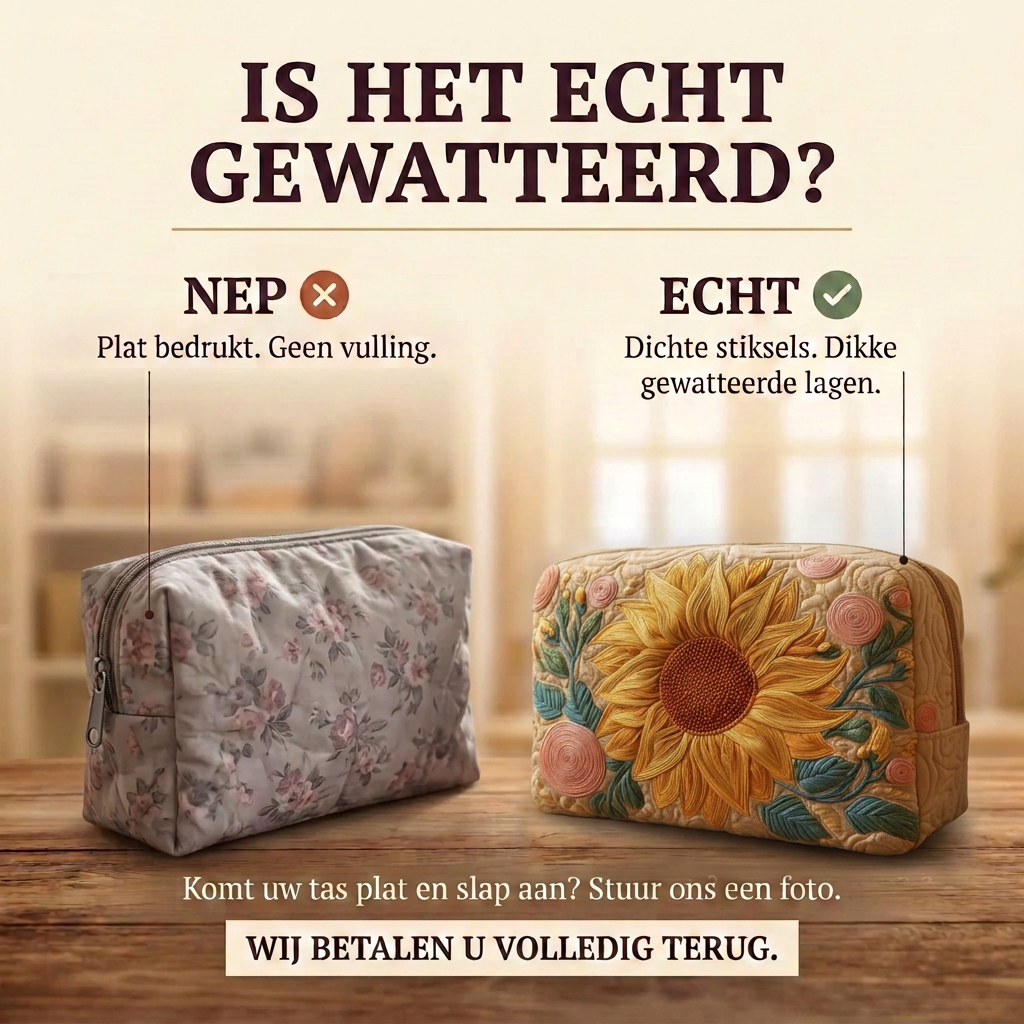 Gewatteerde make-uptas Zacht Zonlicht: echt gewatteerd tegenover plat bedrukt