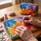 Tissu matelassé au motif Floraison d'Été en cours de couture