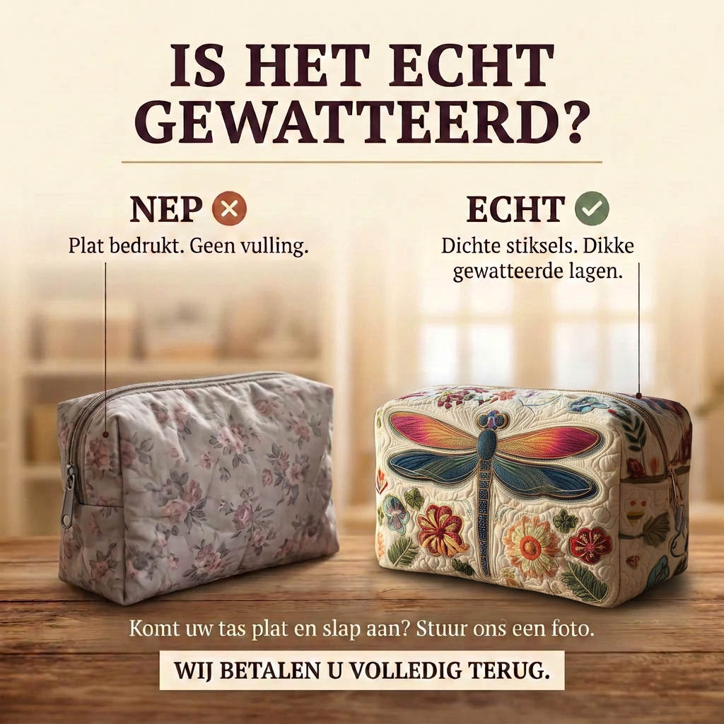 Gewatteerde make-uptas Zomerbries: echt gewatteerd tegenover plat bedrukt