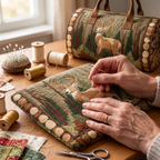 Tissu matelassé au motif Cerf d'Automne en cours de couture