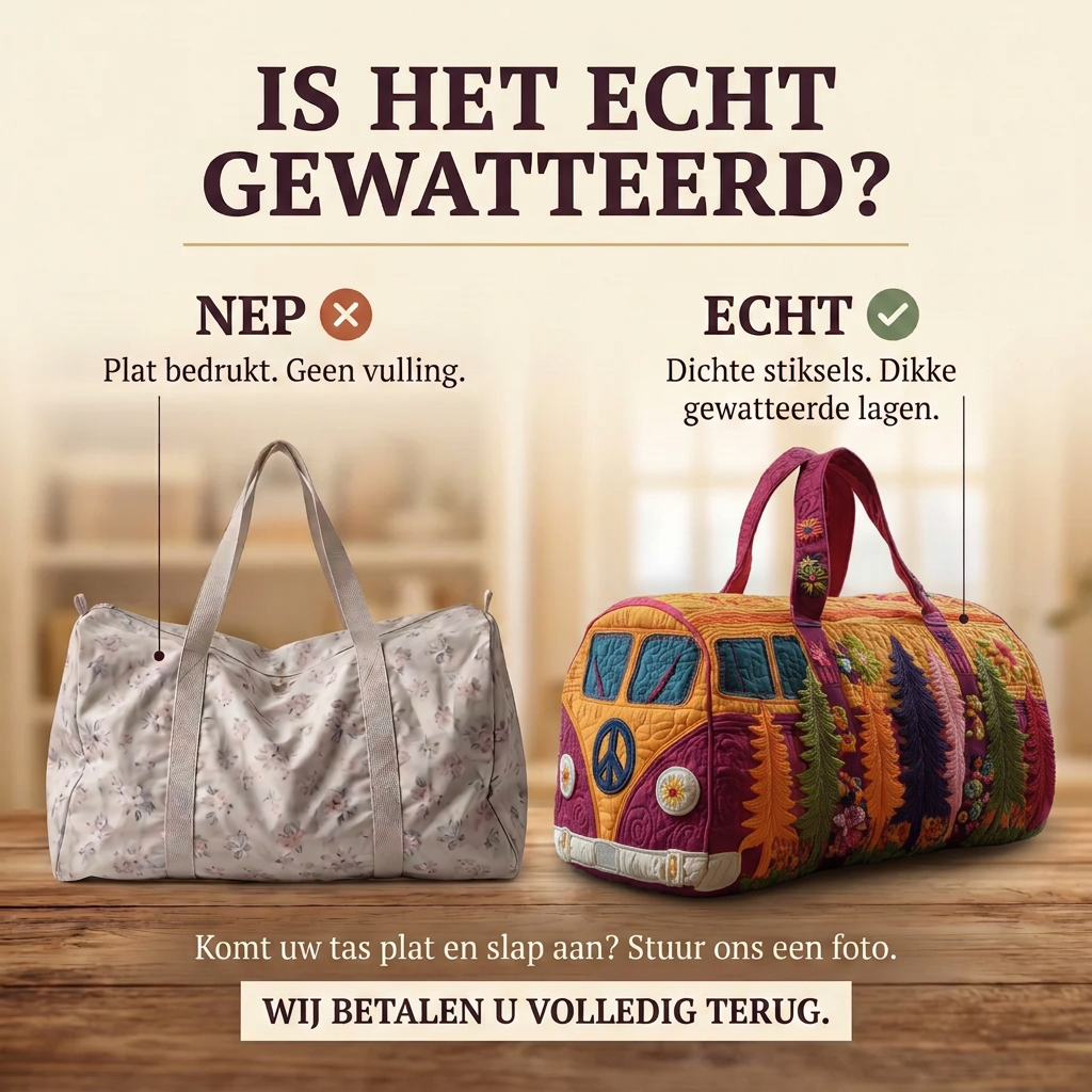 Gewatteerde reistas Bloemenreis: echt gewatteerd tegenover plat bedrukt