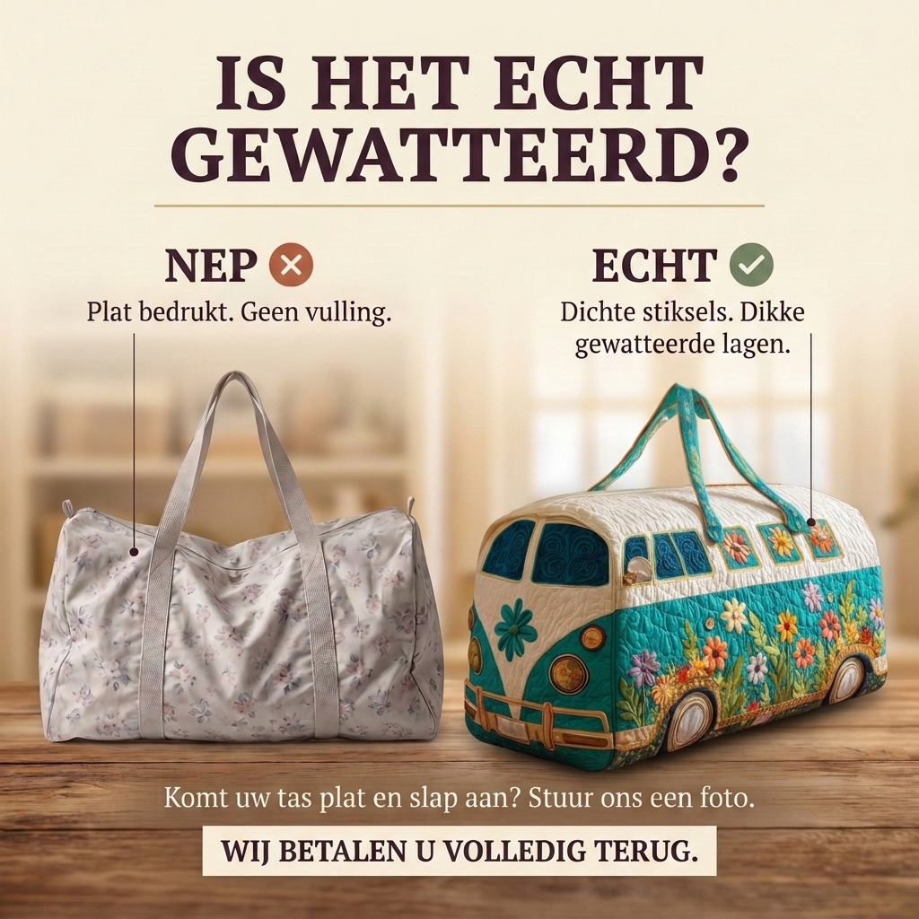 Gewatteerde reistas Bloemenbusje: echt gewatteerd tegenover plat bedrukt