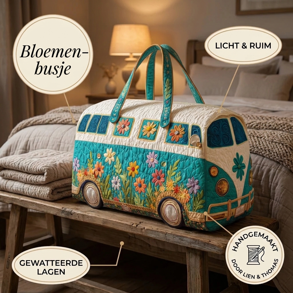 Gewatteerde reistas Bloemenbusje in detail: licht, ruim en gewatteerd