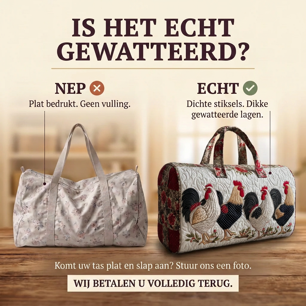 Gewatteerde reistas Kippencharme: echt gewatteerd tegenover plat bedrukt