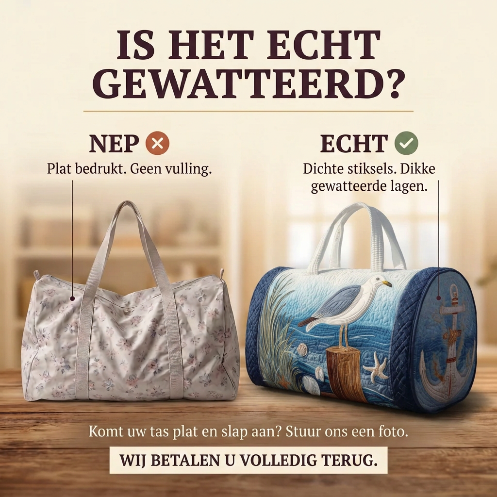 Gewatteerde reistas Kustmeeuw: echt gewatteerd tegenover plat bedrukt