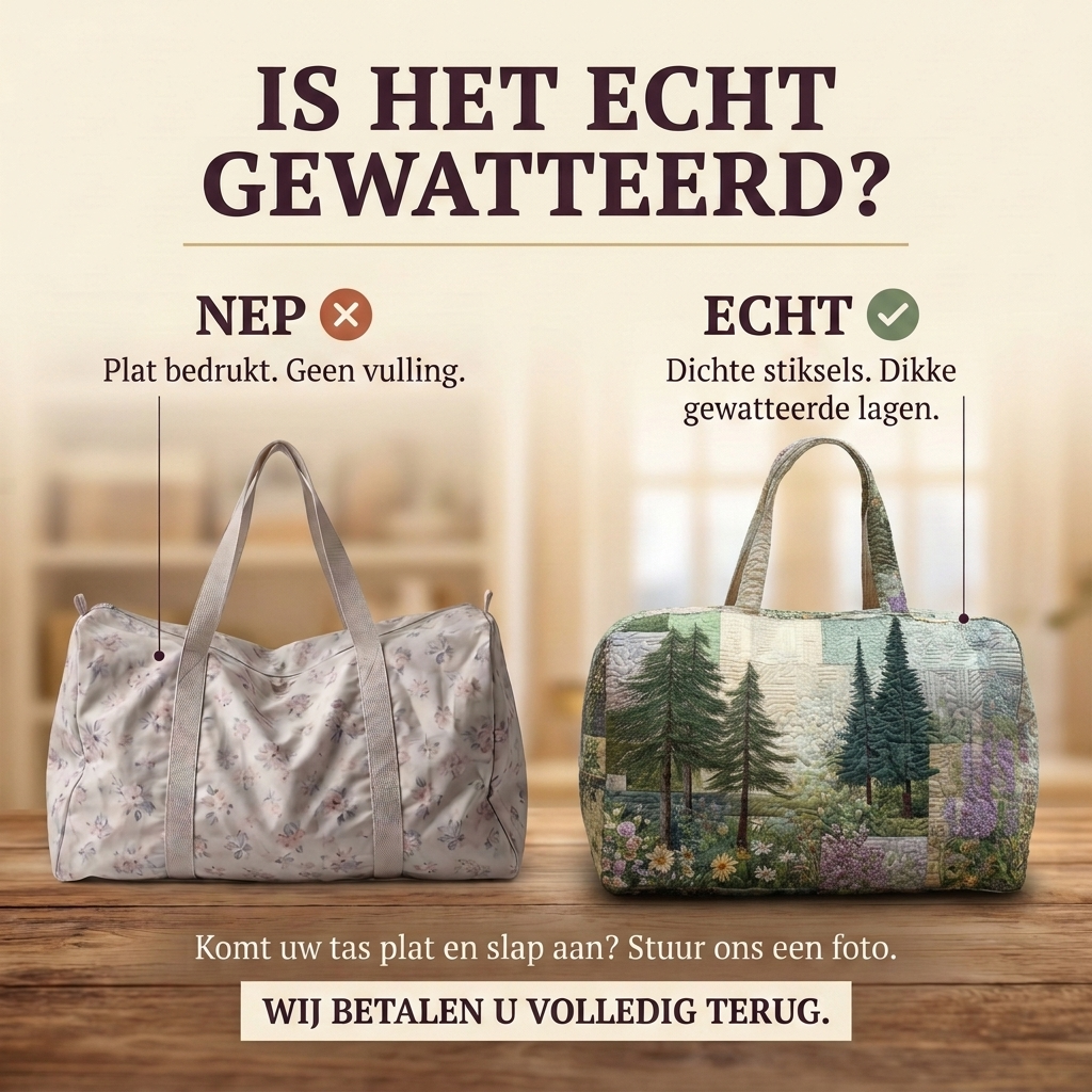 Gewatteerde reistas Bosdroom: echt gewatteerd tegenover plat bedrukt