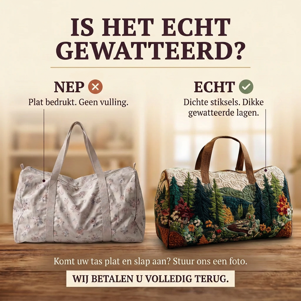 Gewatteerde reistas Hoeder van het Bos: echt gewatteerd tegenover plat bedrukt