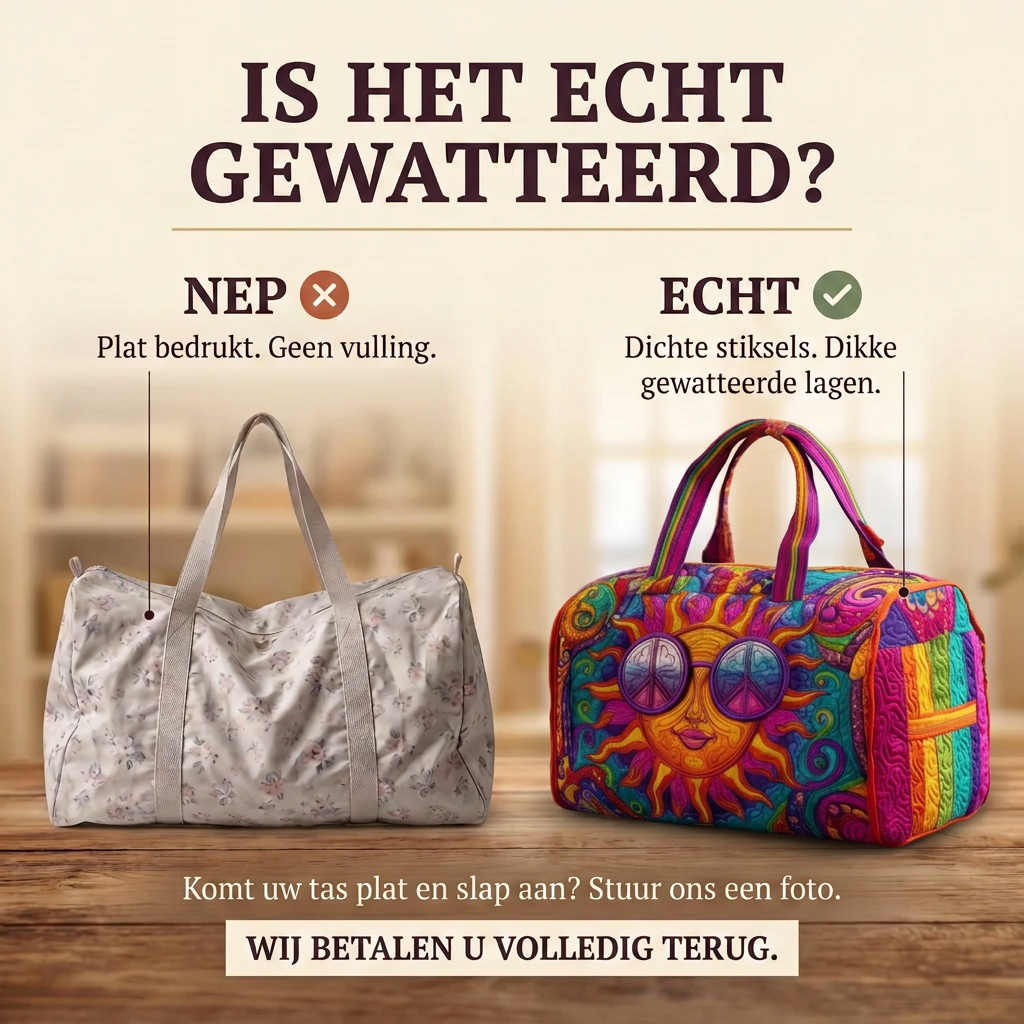 Sac de voyage matelassé Soleil Hippie Joyeux : vrai matelassage ou impression plate
