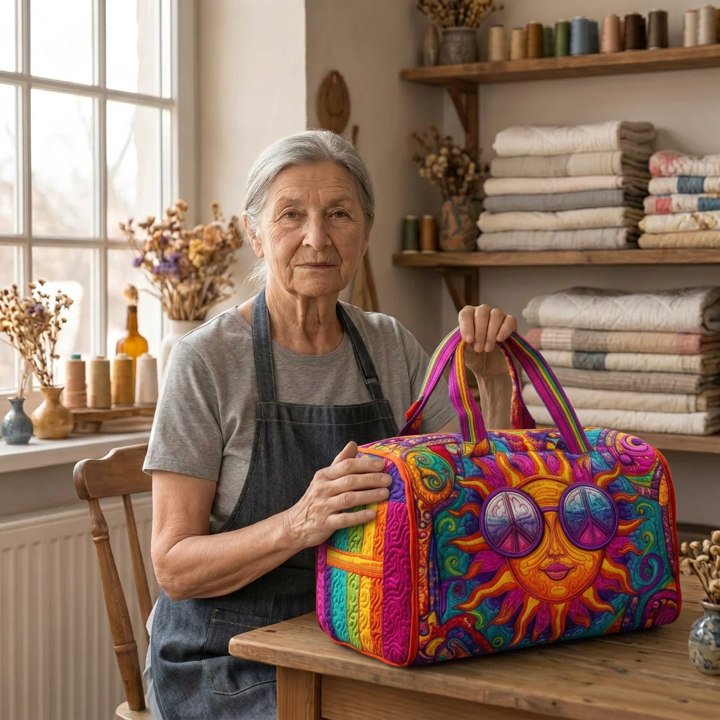 Lien de Maison Bruges avec le sac de voyage matelassé Soleil Hippie Joyeux