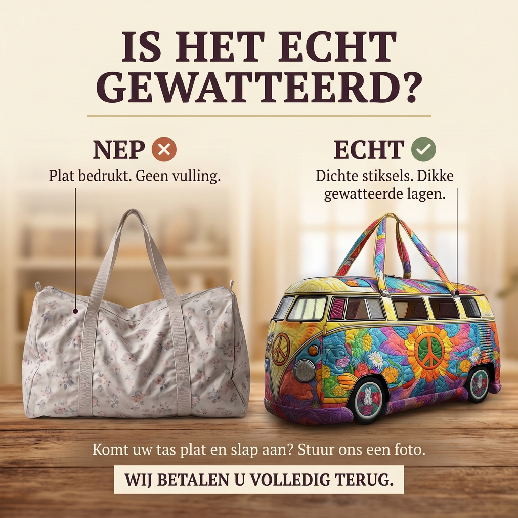 Gewatteerde reistas Vrolijke Kilometers: echt gewatteerd tegenover plat bedrukt