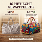 Gewatteerde reistas Vrolijk Hippiebusje: echt gewatteerd tegenover plat bedrukt