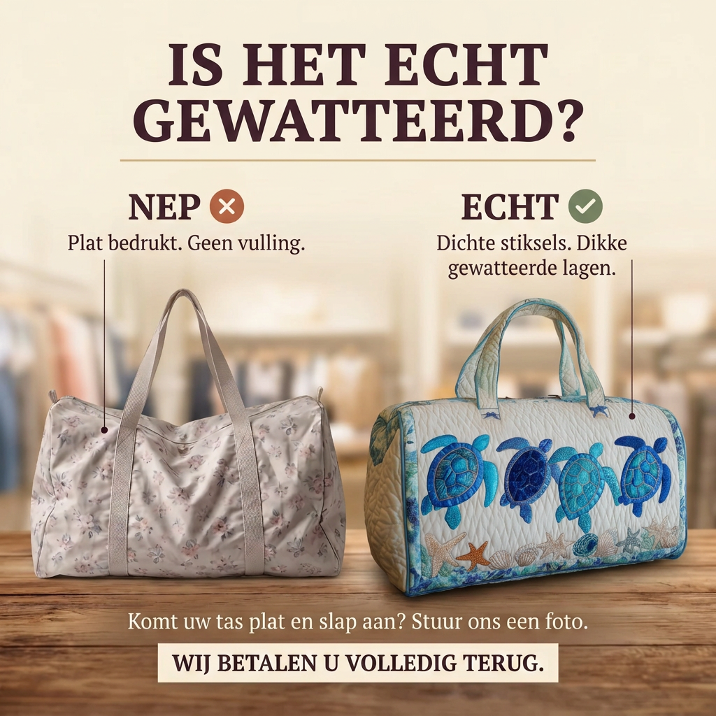 Gewatteerde reistas Zeeschildpad: echt gewatteerd tegenover plat bedrukt