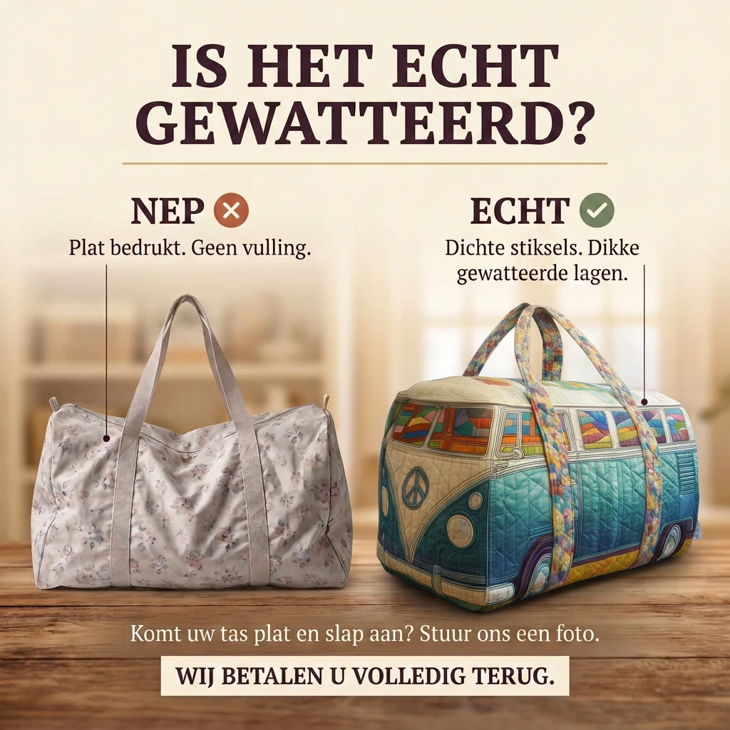 Gewatteerde reistas Retro in Beweging: echt gewatteerd tegenover plat bedrukt