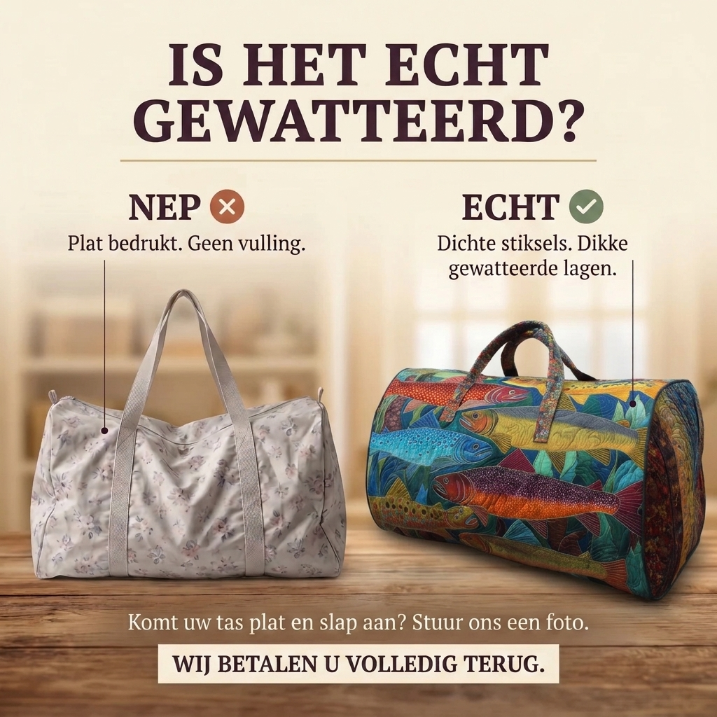 Gewatteerde reistas Rivierloop: echt gewatteerd tegenover plat bedrukt