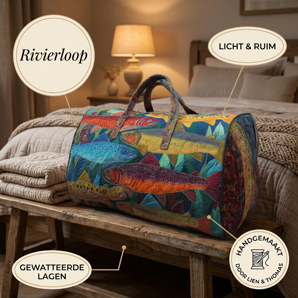 Gewatteerde reistas Rivierloop in detail: licht, ruim en gewatteerd