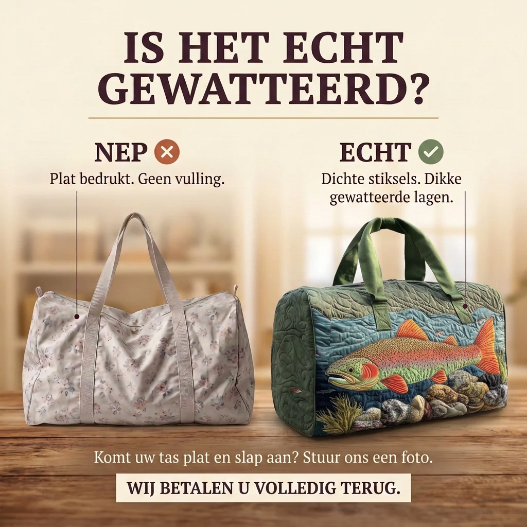 Gewatteerde reistas Geest van de Rivier: echt gewatteerd tegenover plat bedrukt