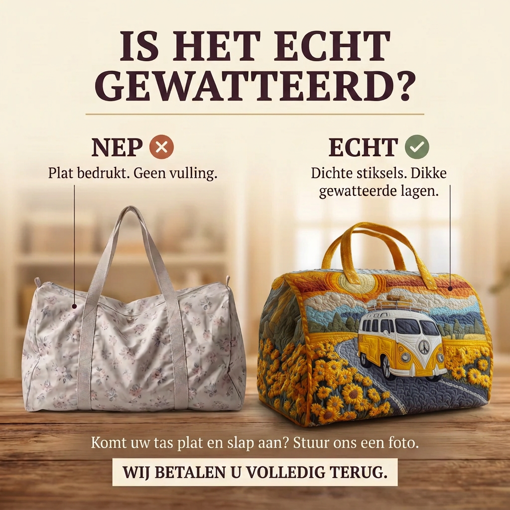 Gewatteerde reistas Klassieker langs de Weg: echt gewatteerd tegenover plat bedrukt