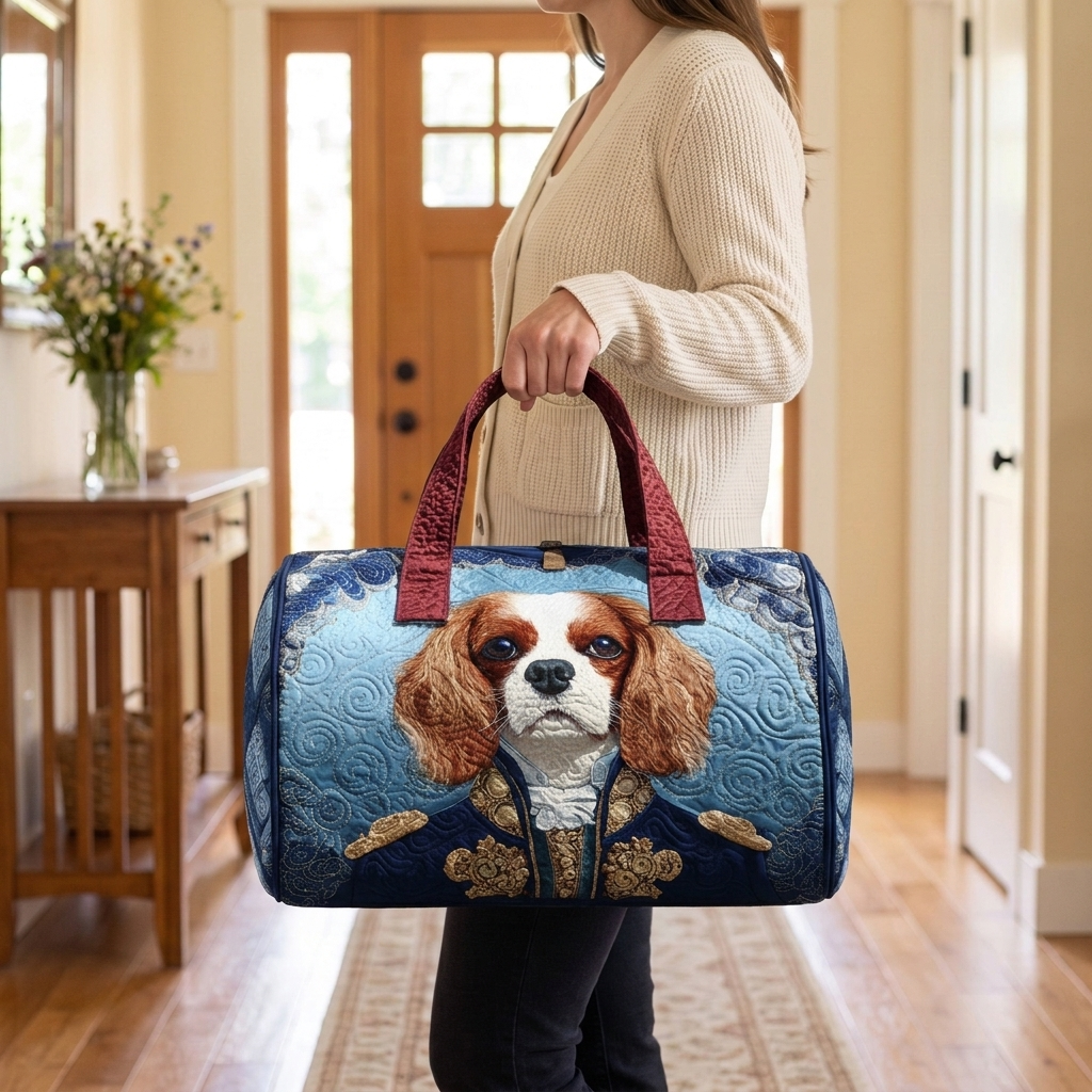 Sac de voyage matelassé Épagneul Royal porté à la main dans l'entrée