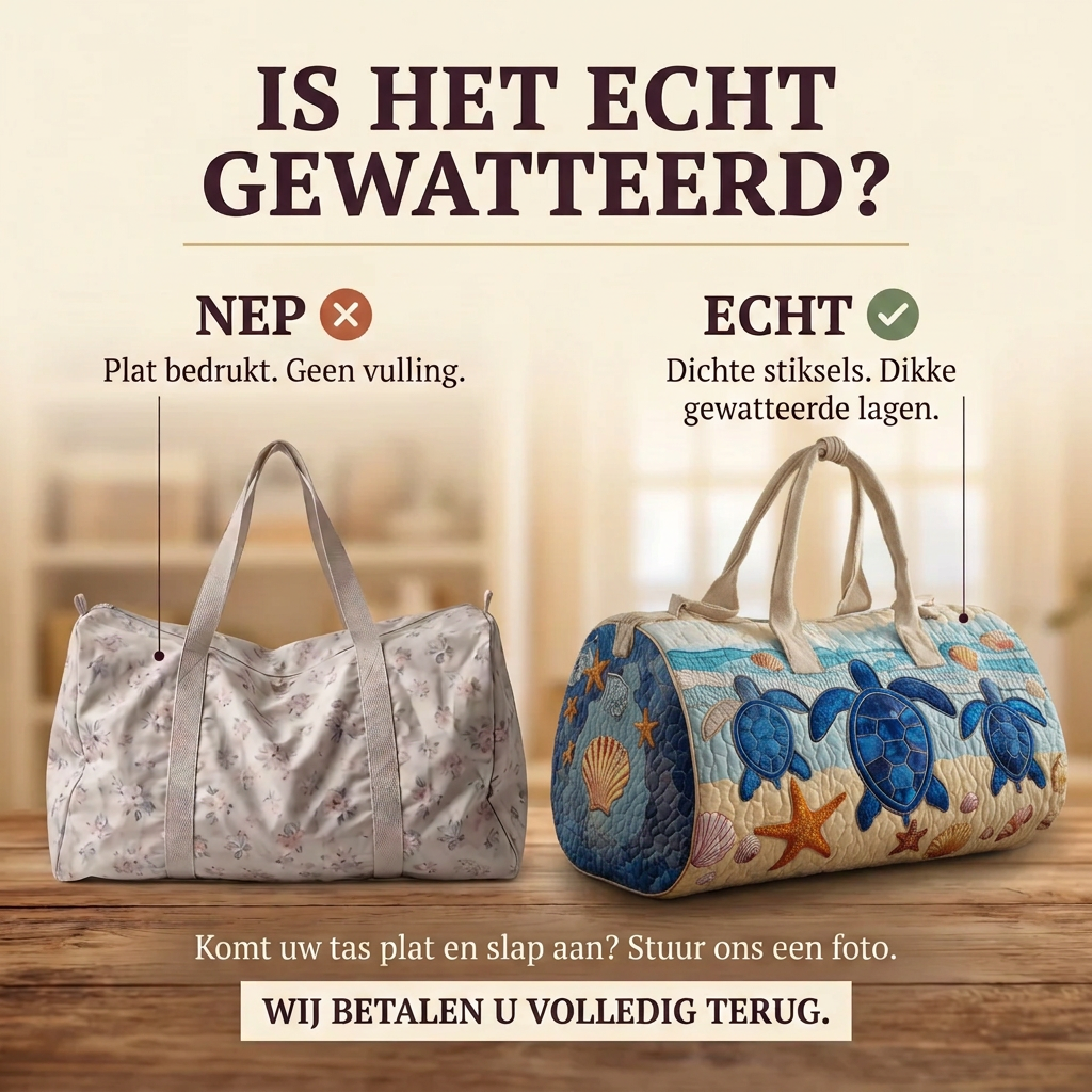 Gewatteerde reistas Schildpaddenreis: echt gewatteerd tegenover plat bedrukt