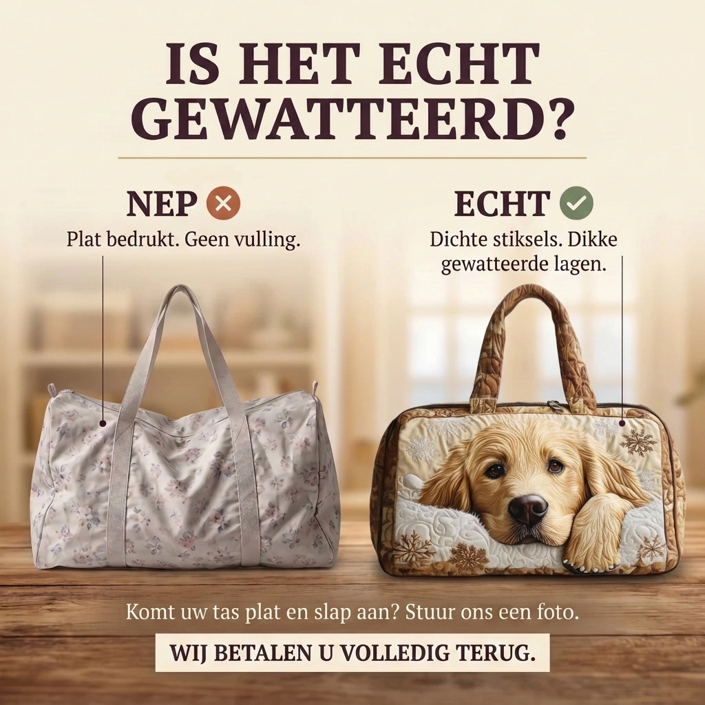 Gewatteerde reistas Warme Glimlach: echt gewatteerd tegenover plat bedrukt