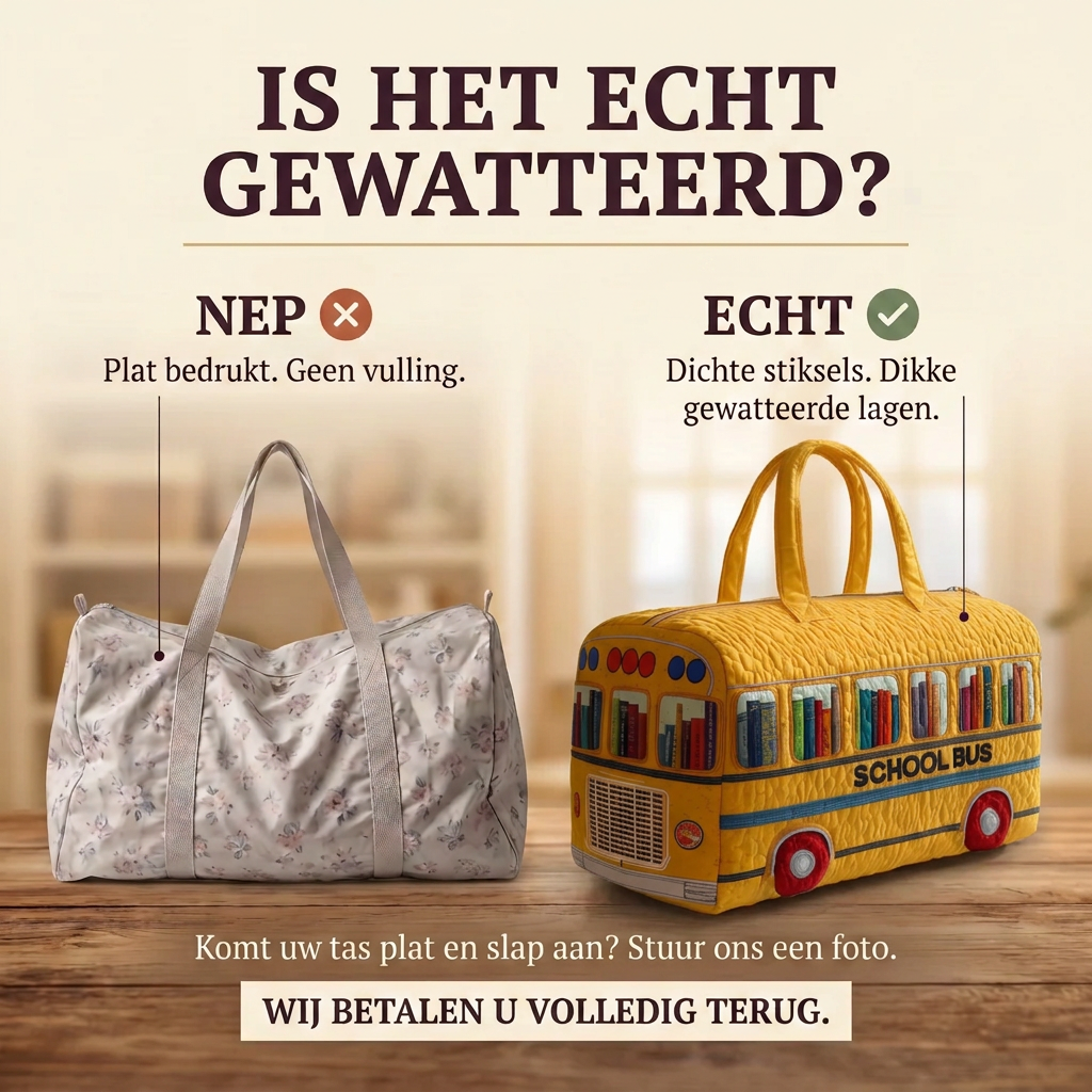 Gewatteerde reistas Gele Bus: echt gewatteerd tegenover plat bedrukt