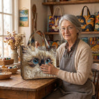 Lien dans son atelier avec le Chat Blanc aux Yeux Bleus Sac Artisanal