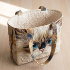 Chat Blanc aux Yeux Bleus Sac Artisanal – sac ouvert avec doublure matelassée