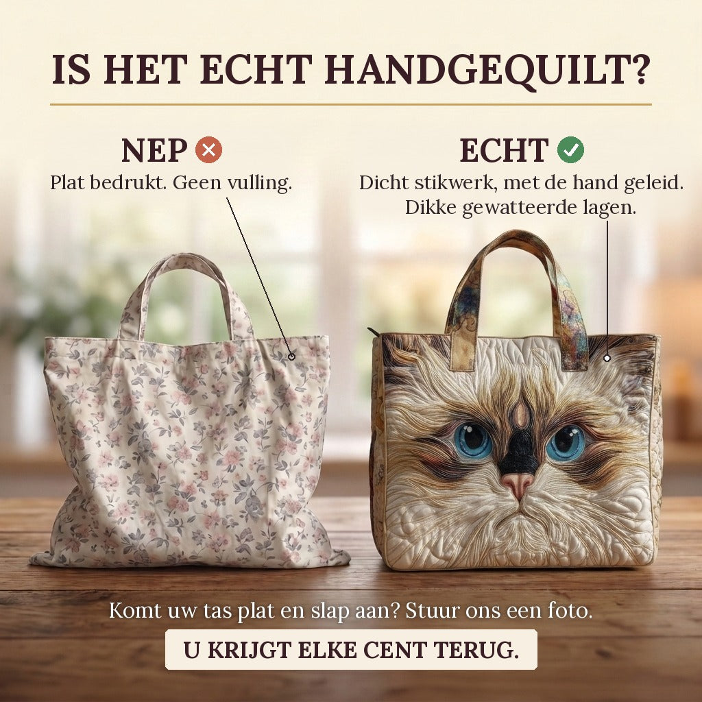 Chat Blanc aux Yeux Bleus Sac Artisanal : vrai matelassage ou impression plate