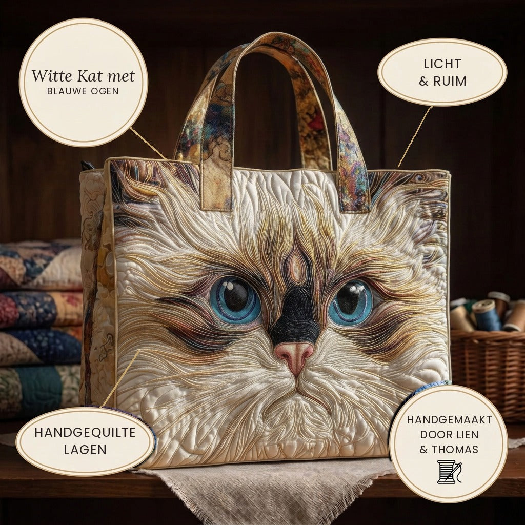 Chat Blanc aux Yeux Bleus Sac Artisanal – détails : léger et spacieux, couches matelassées