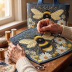 Étoile du Jardin Sac Fait Main – matelassé à la main sur la table de l’atelier