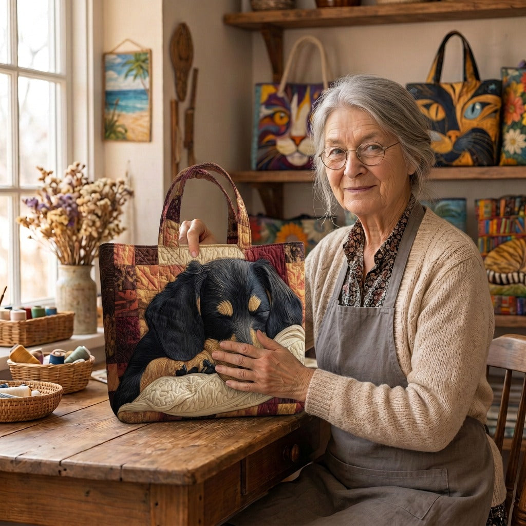 Lien met de Edele Teckel Handgemaakte Tas in haar atelier
