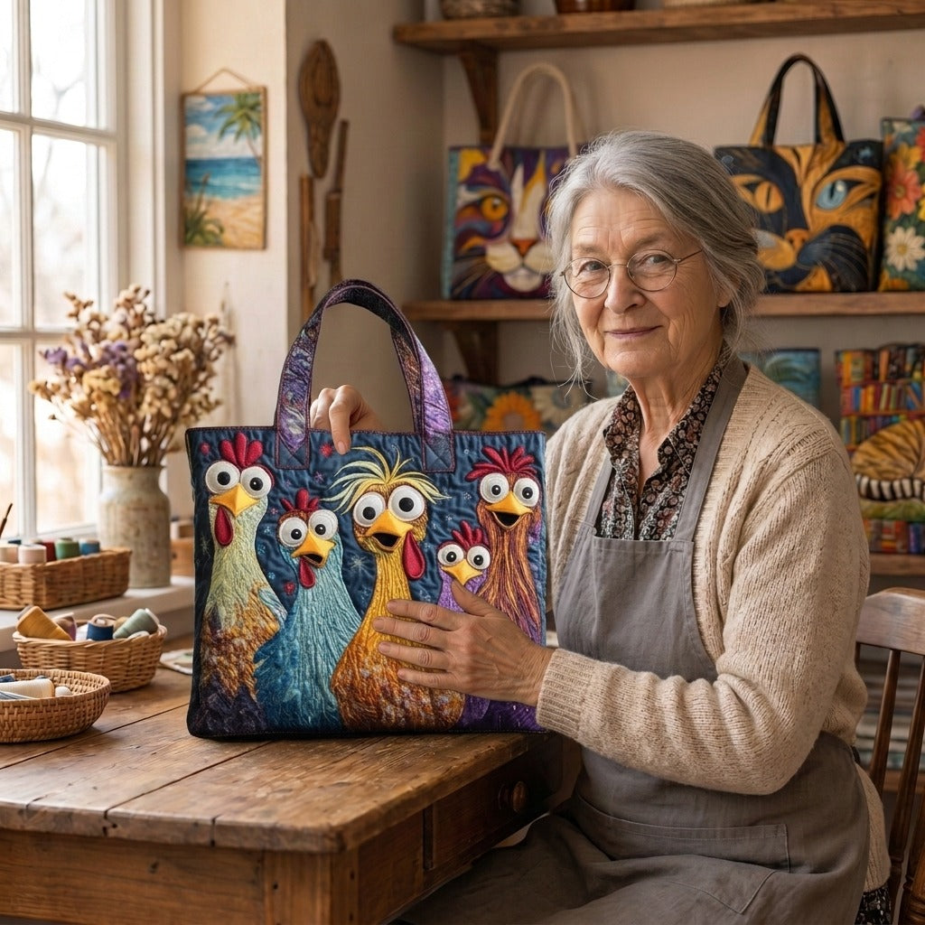 Lien dans son atelier avec le Poules du Village Sac Fait Main