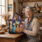 Lien dans son atelier avec le Poules du Village Sac Fait Main