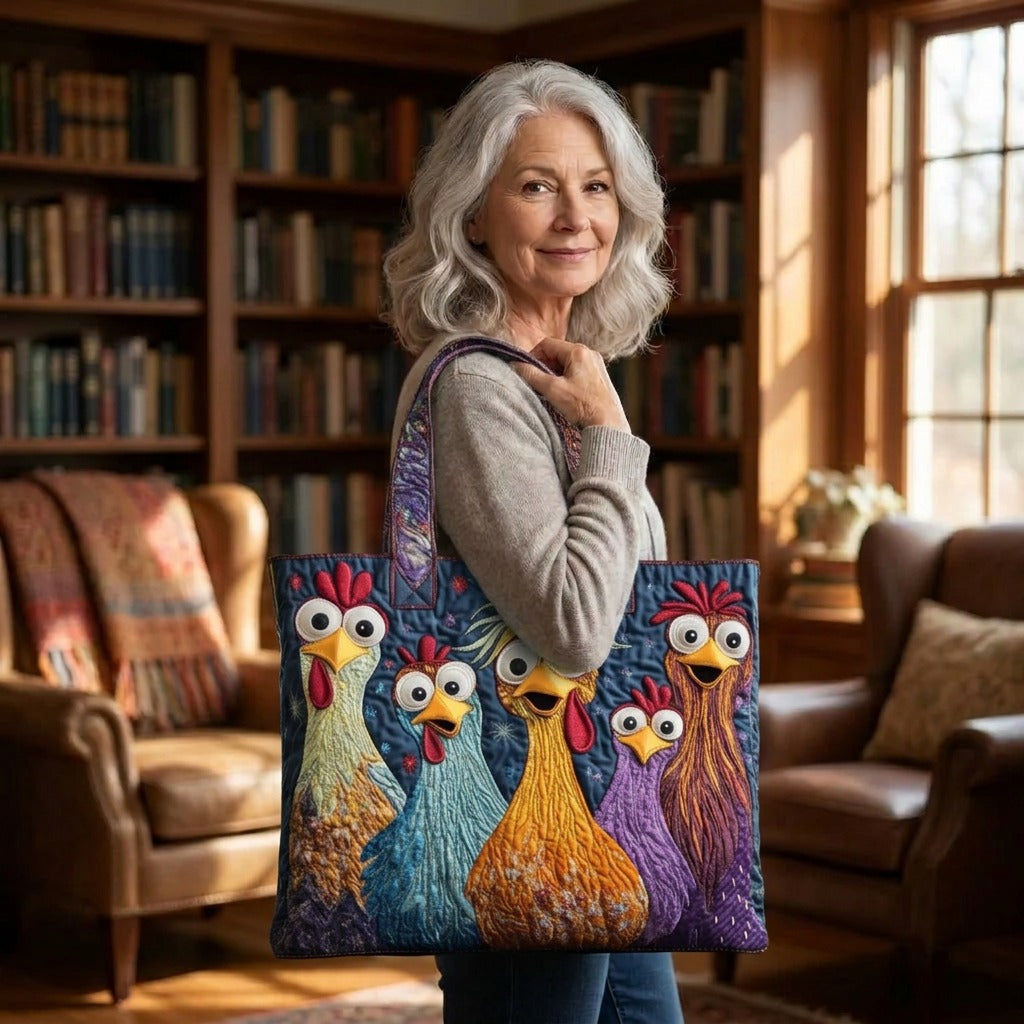Poules du Village Sac Fait Main – tote bag matelassé porté à l’épaule