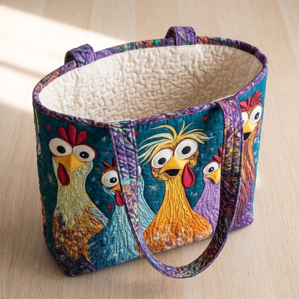 Poules du Village Sac Fait Main – sac ouvert avec doublure matelassée