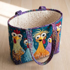 Poules du Village Sac Fait Main – sac ouvert avec doublure matelassée