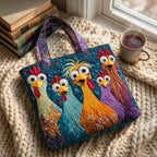 Poules du Village Sac Fait Main – sac sur un plaid tricoté avec un café près de la fenêtre