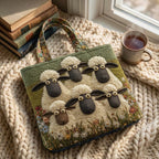 Troupeau des Prés Sac Fait Main – sac sur un plaid tricoté avec un café près de la fenêtre