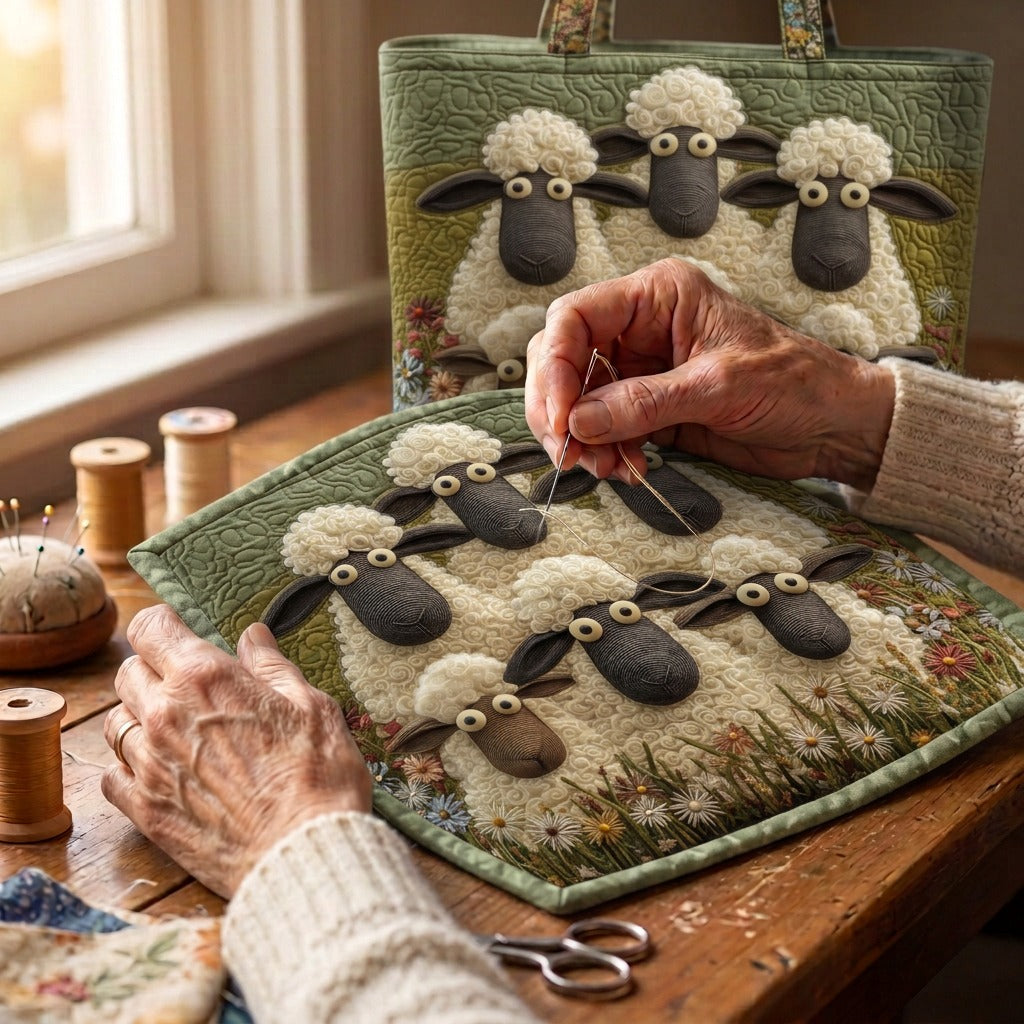 Troupeau des Prés Sac Fait Main – matelassé à la main sur la table de l’atelier