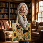 Floral German Shepherd quilted tote bag worn on the shoulder