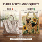 Floral German Shepherd quilted tote bag: real quilted layers vs a flat printed bag