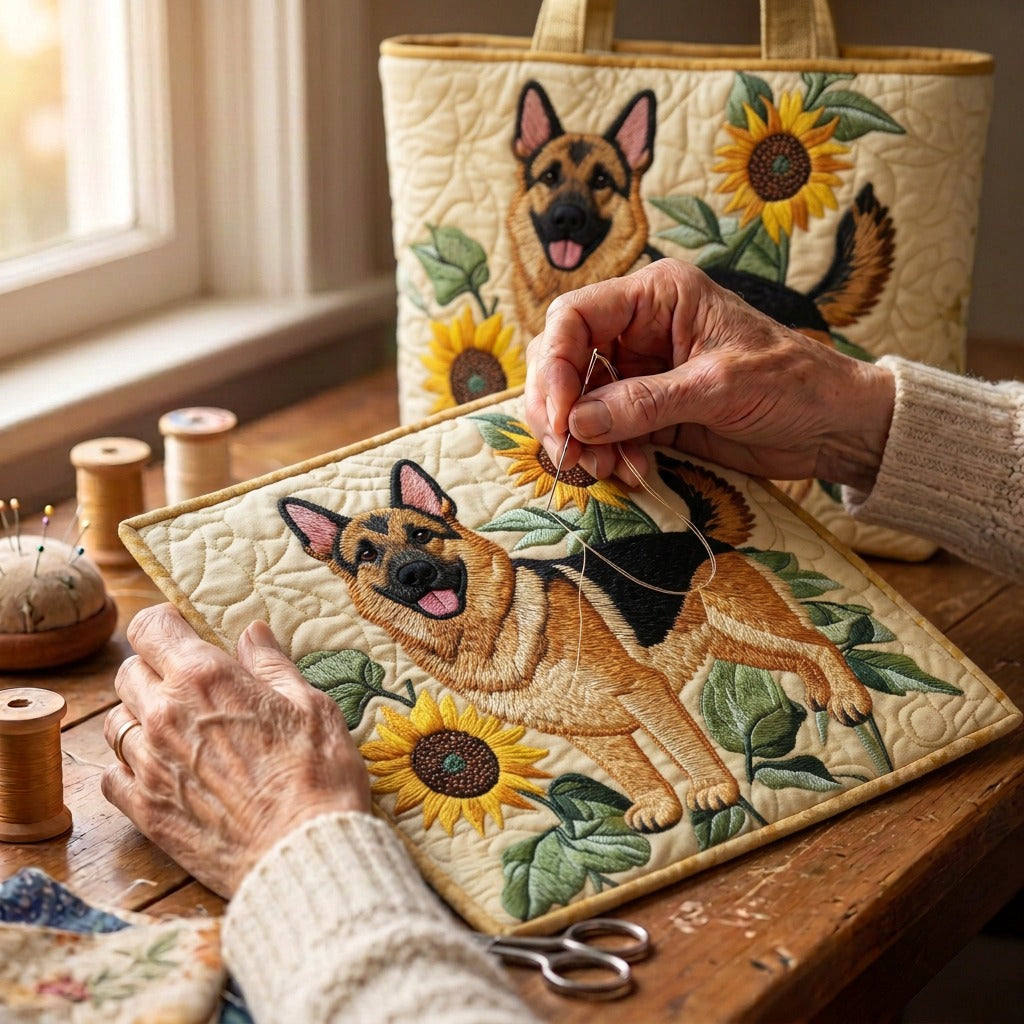 Berger Fleuri Sac Fait Main – matelassé à la main sur la table de l’atelier
