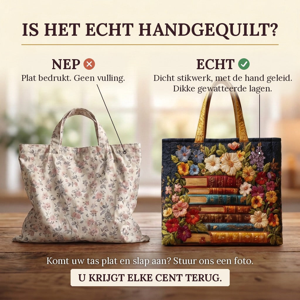 Bloemenprint & Boeken Handgemaakte Tas: echt gewatteerd tegenover plat bedrukt
