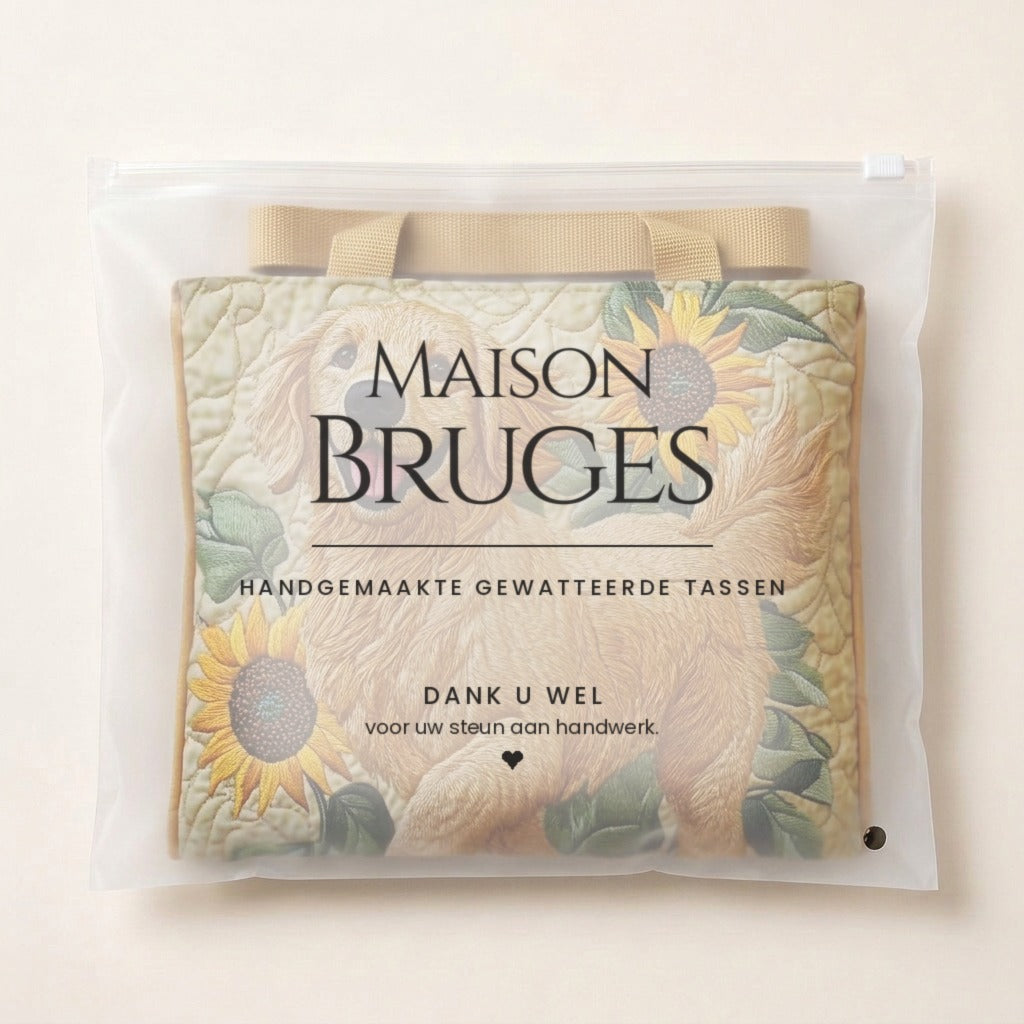 Golden Retriever quilted tote bag in its Maison Bruges pouch