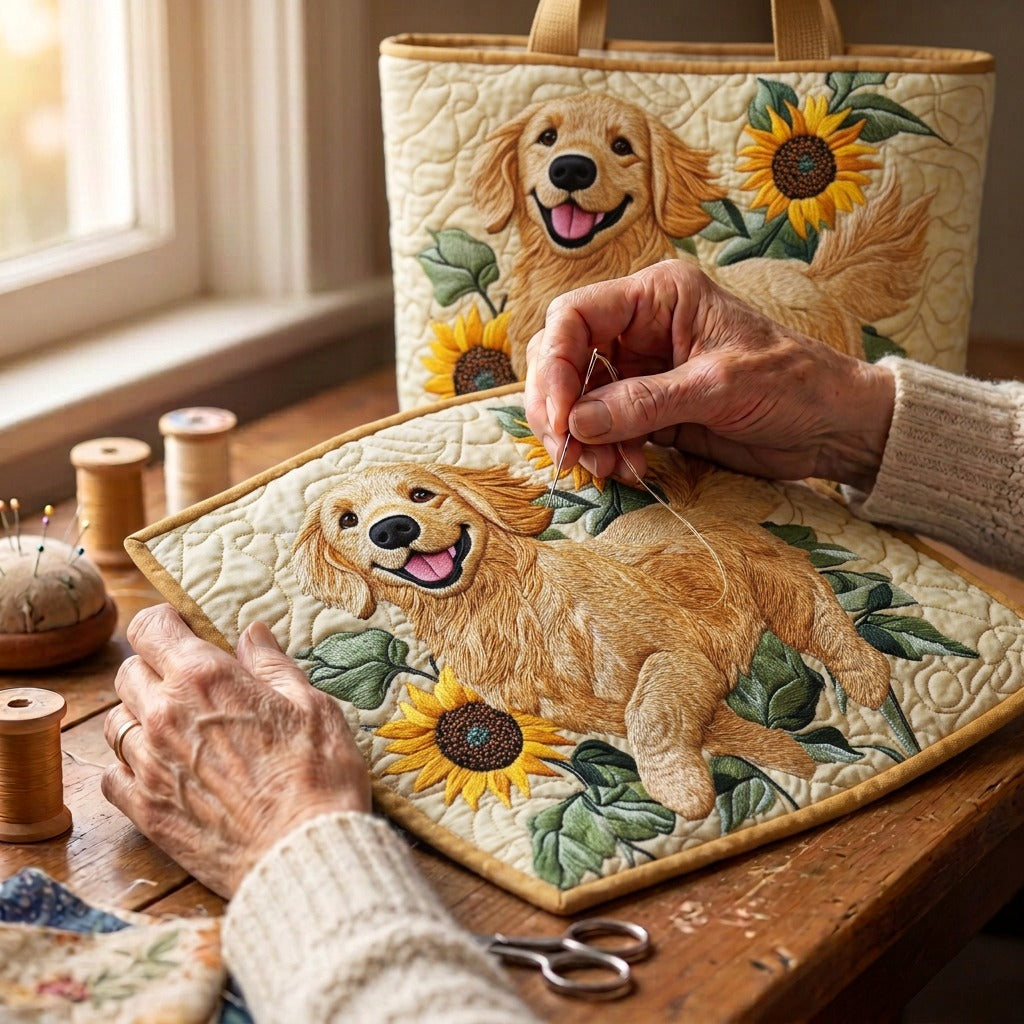 Golden Retriever Sac Fait Main – matelassé à la main sur la table de l’atelier