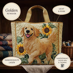 Golden Retriever quilted tote bag details: light and roomy, hand-quilted layers