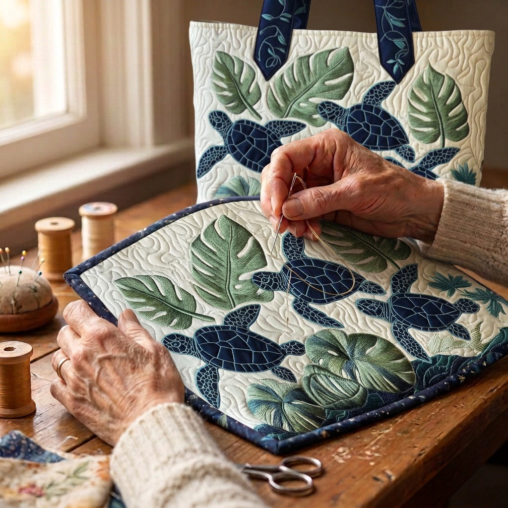 Grâce des Mers Sac Fait Main – matelassé à la main sur la table de l’atelier