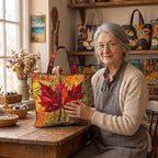 Lien met de Amberkleurige Schemering Handgemaakte Tas in haar atelier