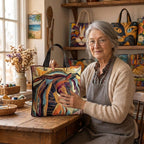Lien met de Mozaïekhengst Handgemaakte Tas in haar atelier