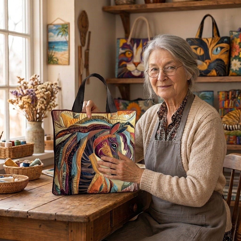 Lien met de Mozaïekhengst Handgemaakte Tas in haar atelier